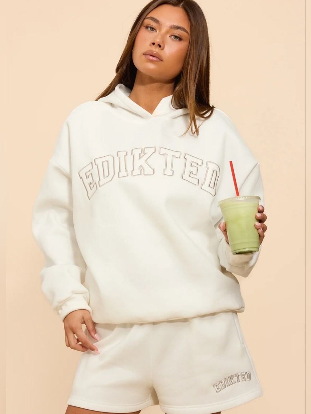 NWT Edikted White Hoodie with Gray Logo